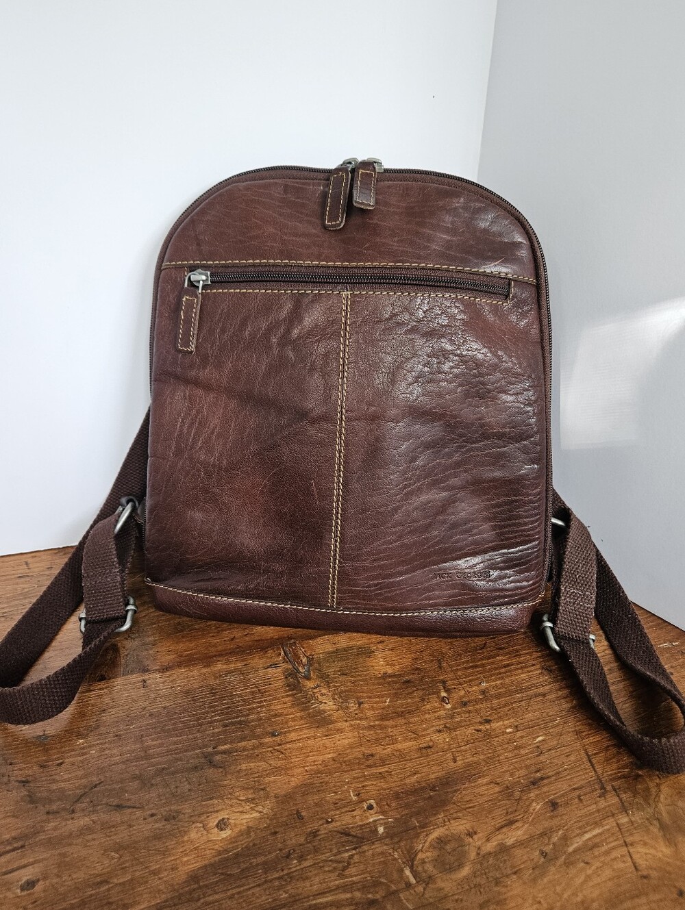 Jack Georges Voyager Small Convertible Backpack Crossbody Brown Leather Purse
